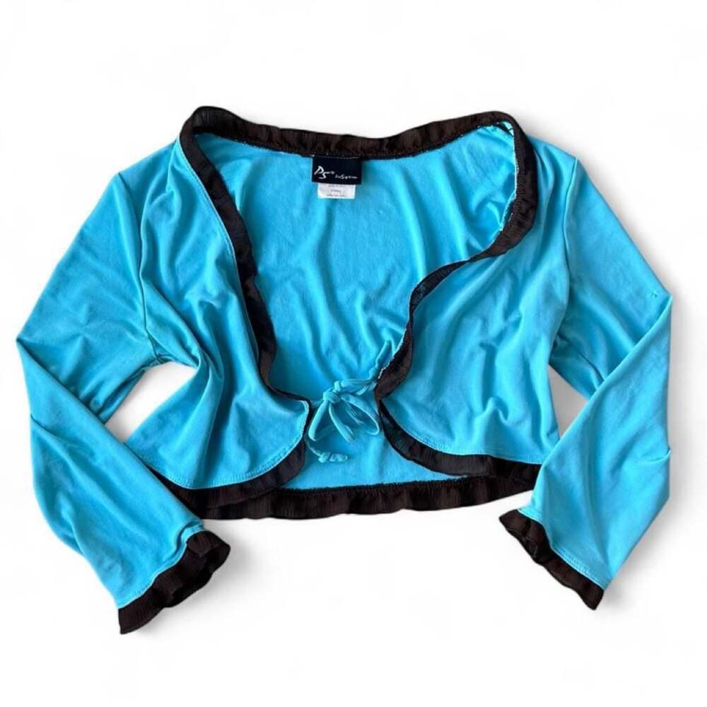 Y2K PerSeption Blue Long Sleeve Tie‑Front Top – Size S